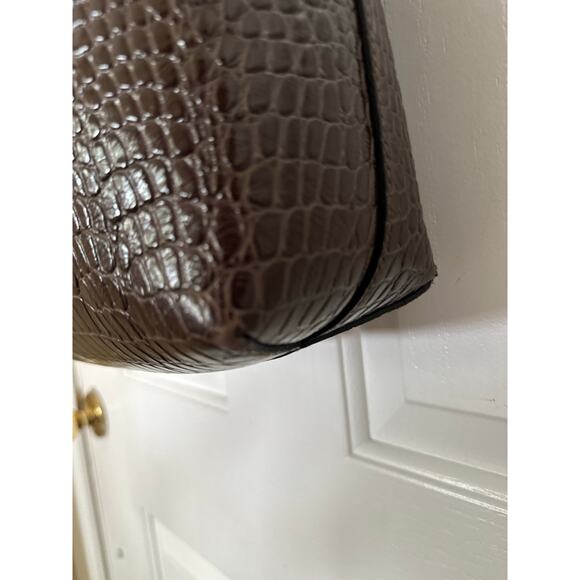 Banana Republic Vida Bag Croc Embossed Leather Shoulder Tote Brown Oversized - Picture 5 of 15
